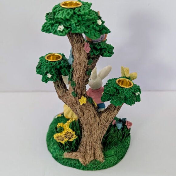 Vintage Ceramic Bunny Tree Candleholders 7 Inch Spring Easter Decor - Picture 4 of 7